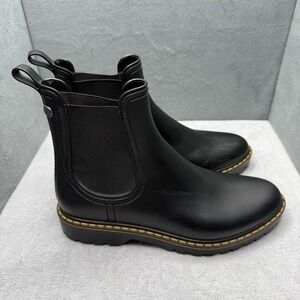 Igor Trak Mate Tri Women's Size 39 Black Chelsea Rain Boots Yellow Stitch